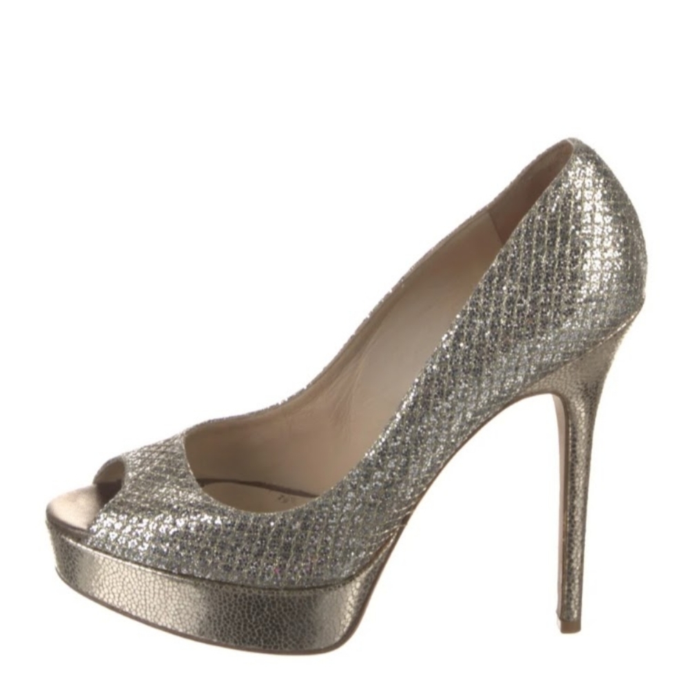 Jimmy Choo Platform Stiletto Pumps Silver Sparkle
